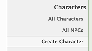 Characters submenu