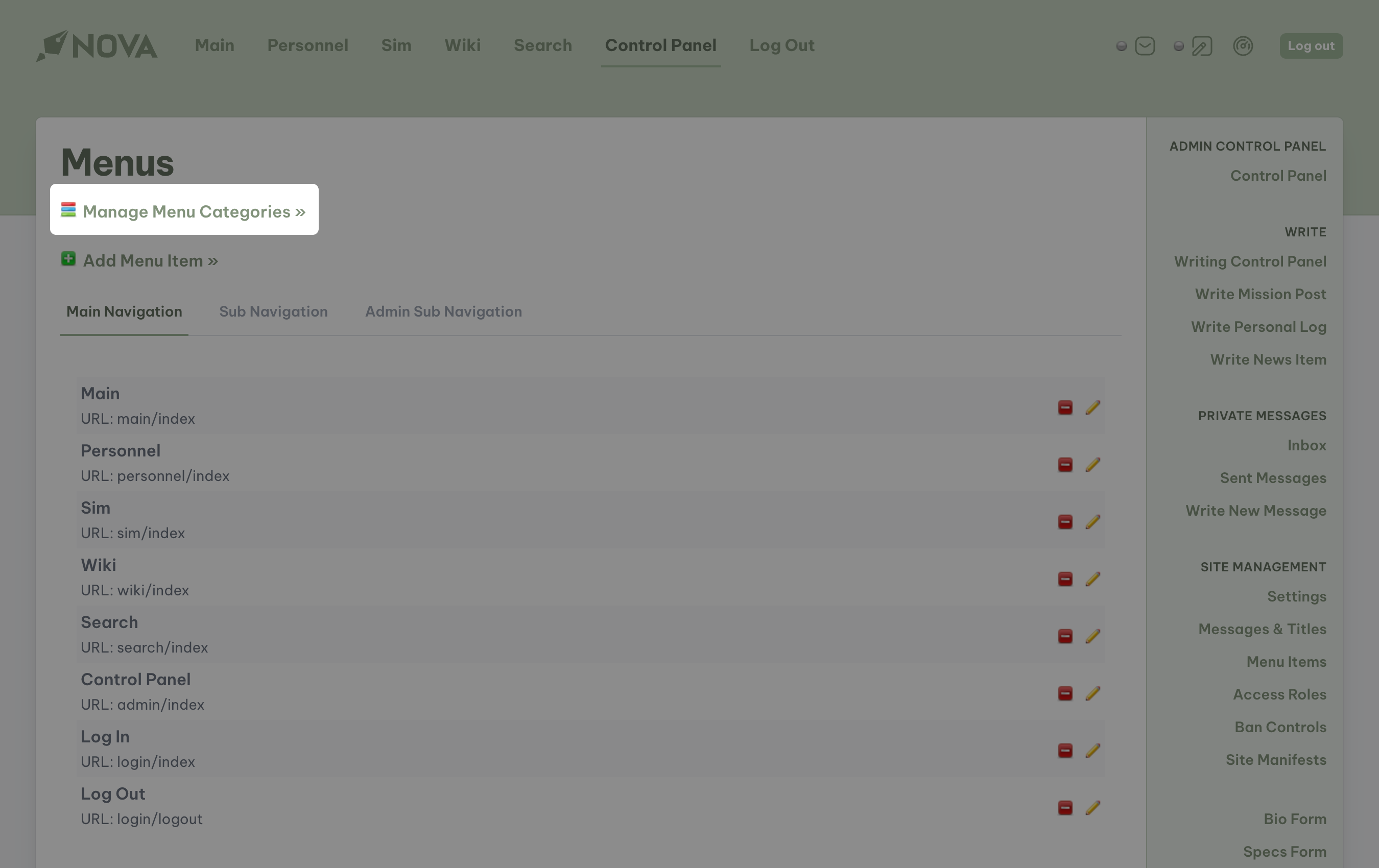 manage menu categories
