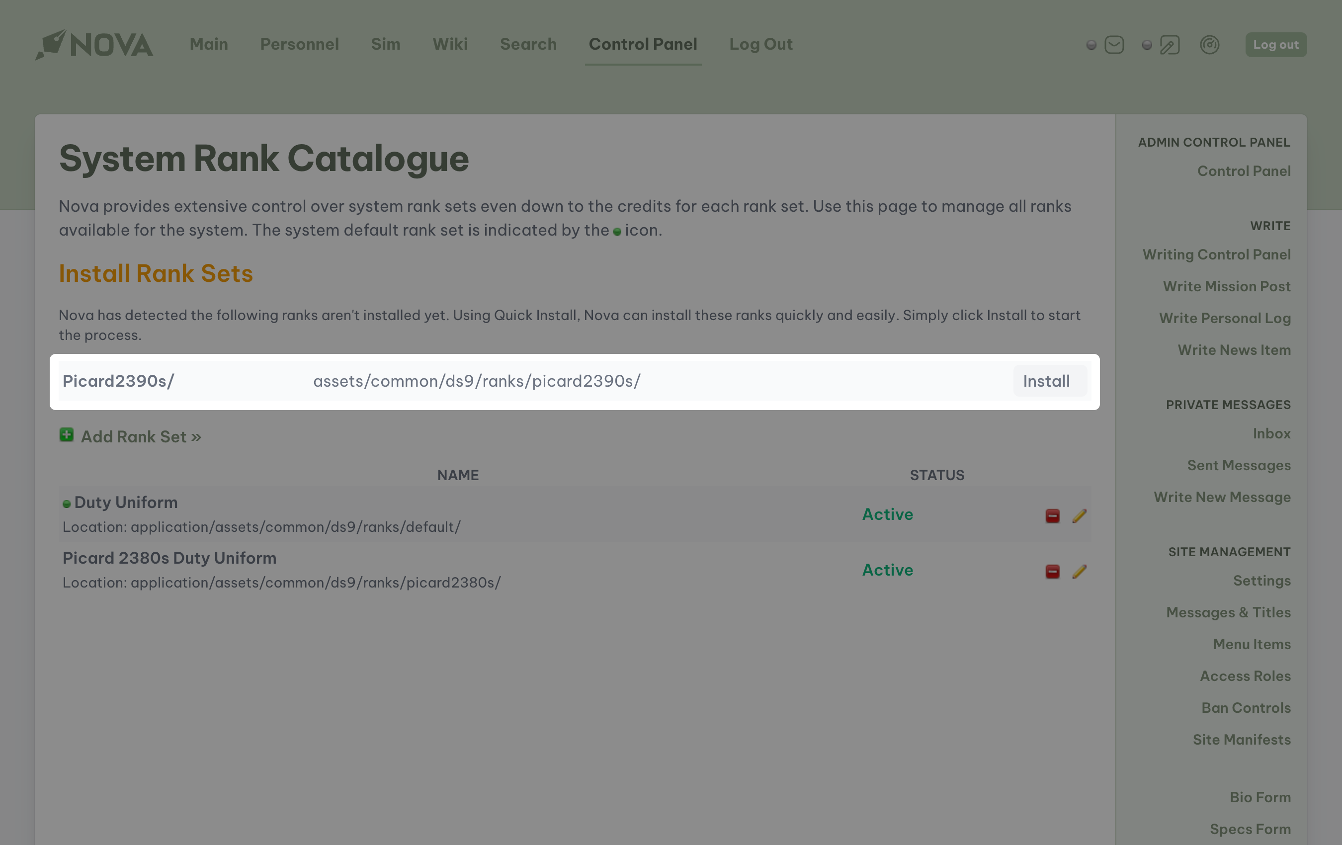 rank catalog install rank set