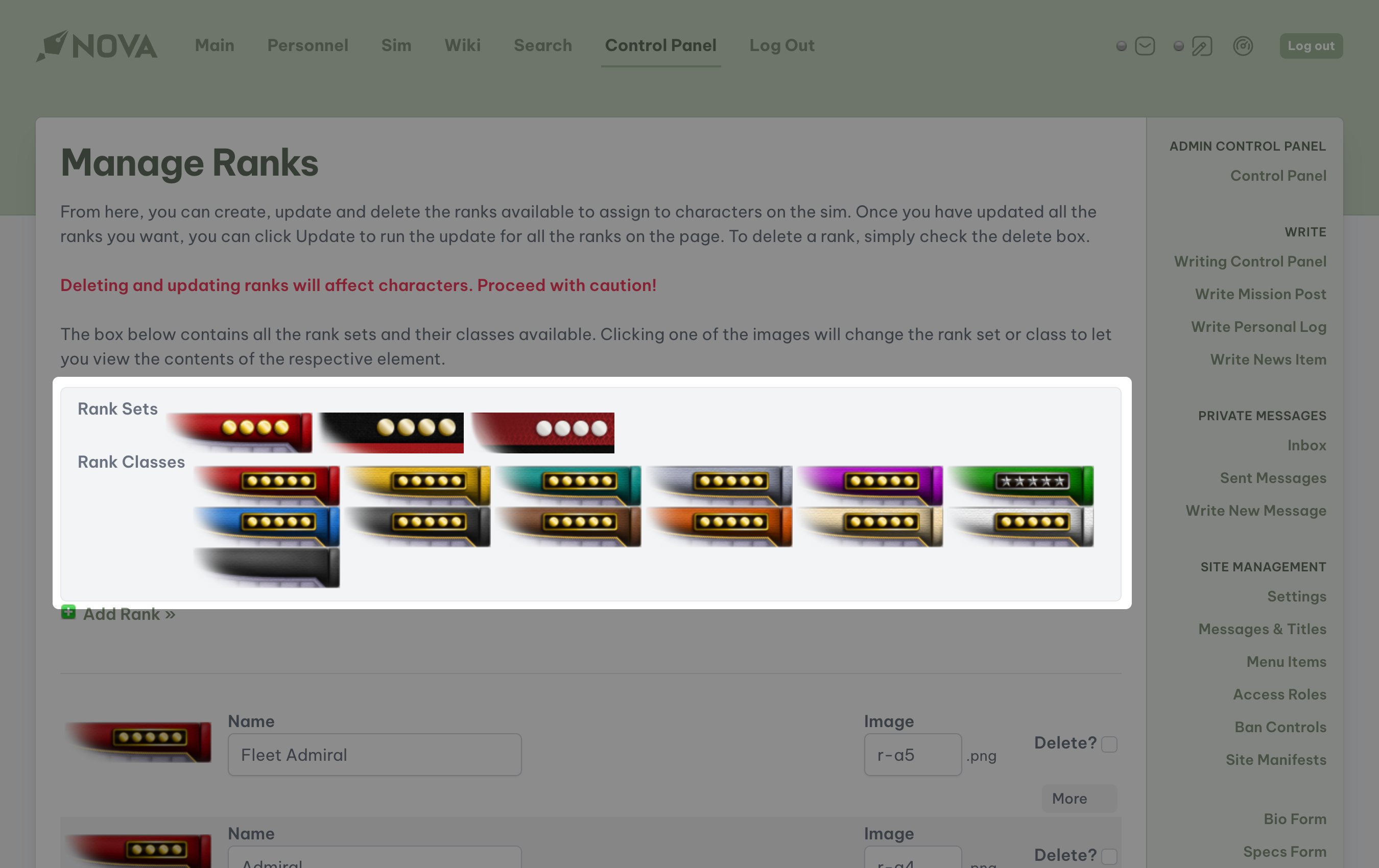 rank sets and classes