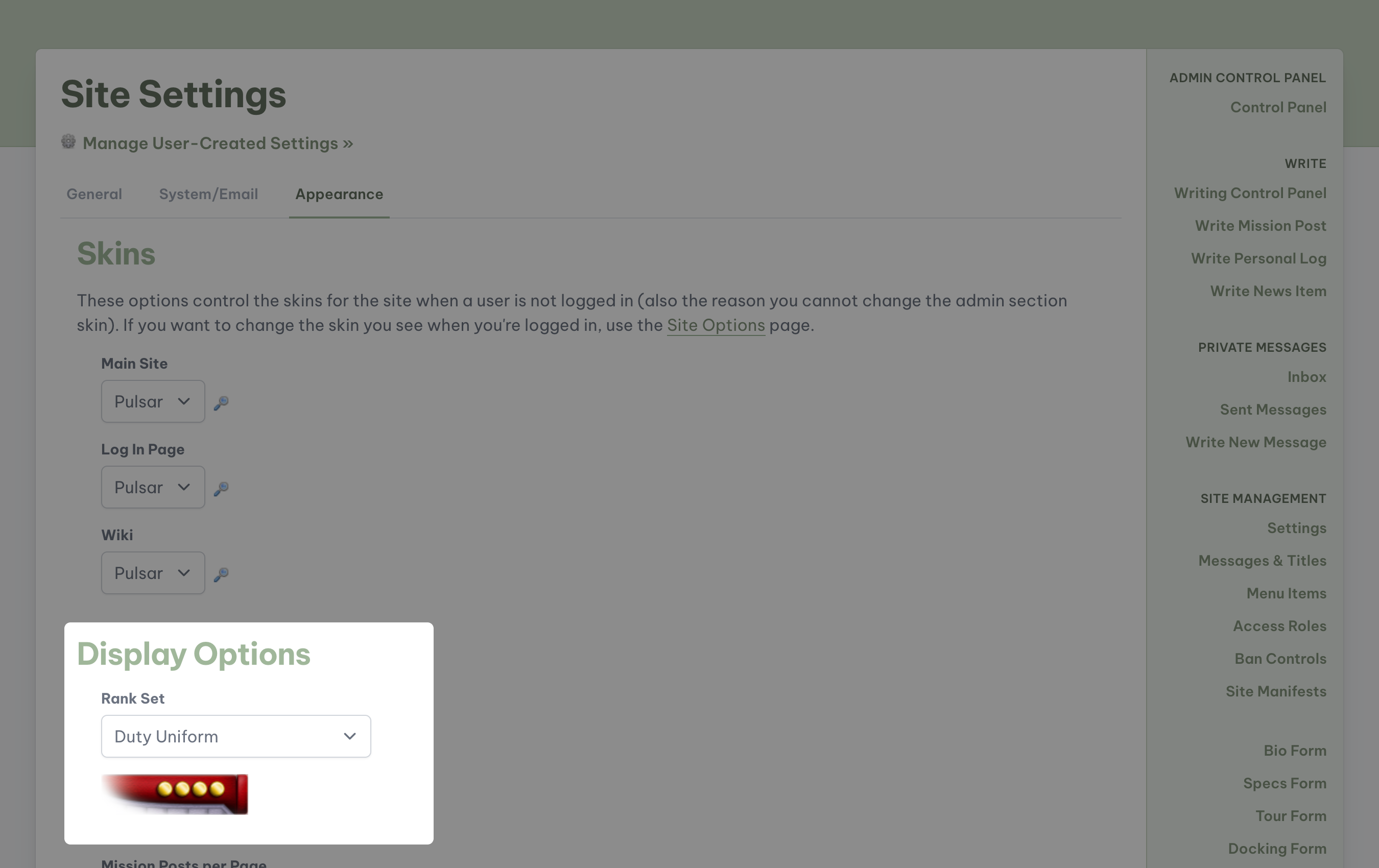 settings display options